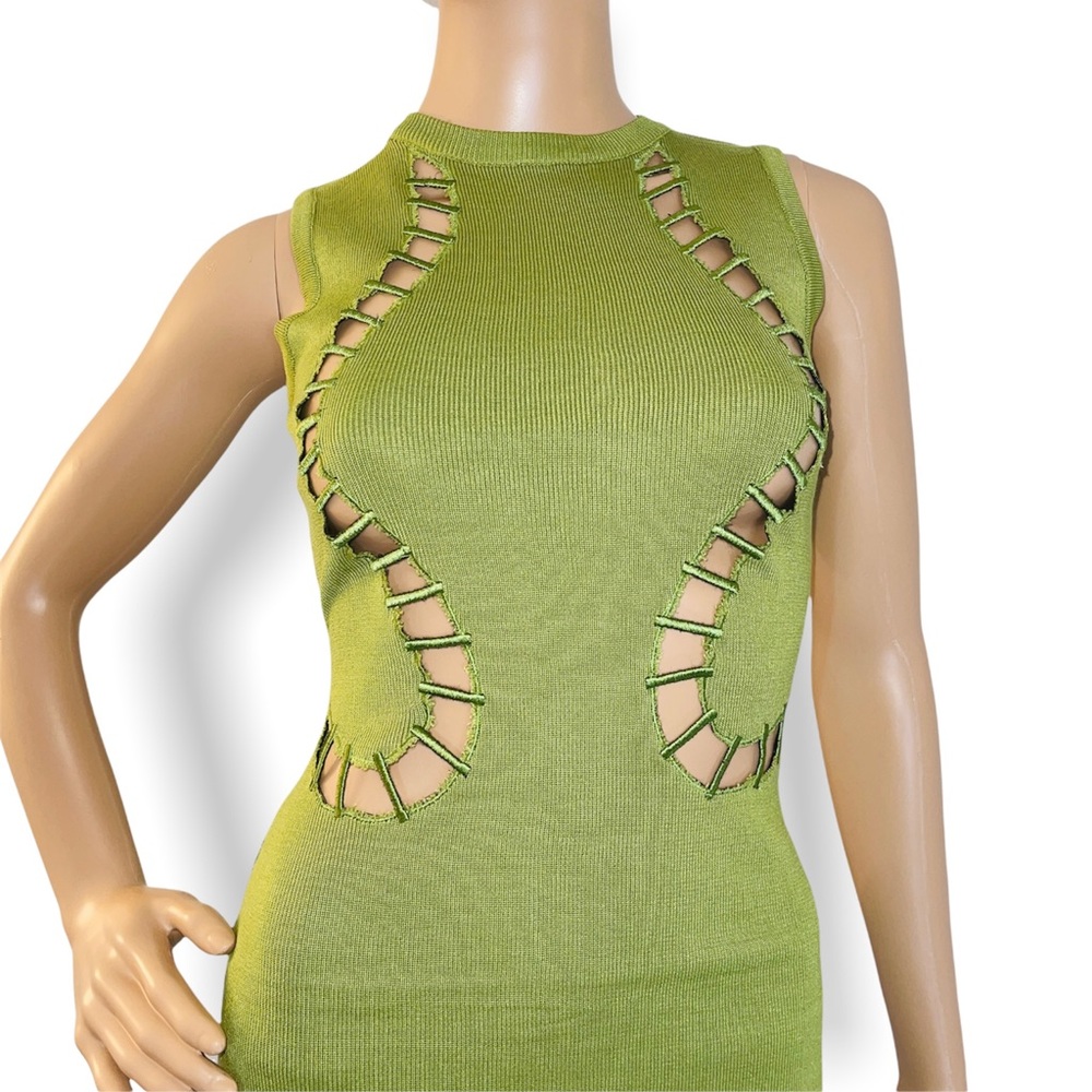 Cute New Women’s Green Sweater Dress with Bust Cuts
